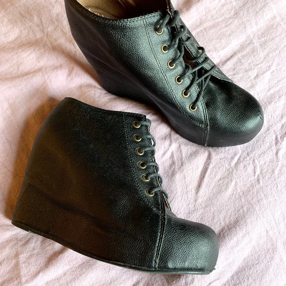 Jeffrey Campbell 99 Tie Black Wedge Boots 10M - Picture 1 of 7